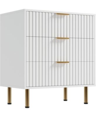3-Drawer White Fluted Dresser, Modern Nightstand with Deep Drawers, Wide Top, Wooden Organizer for Bedroom, Living Room, Hallway