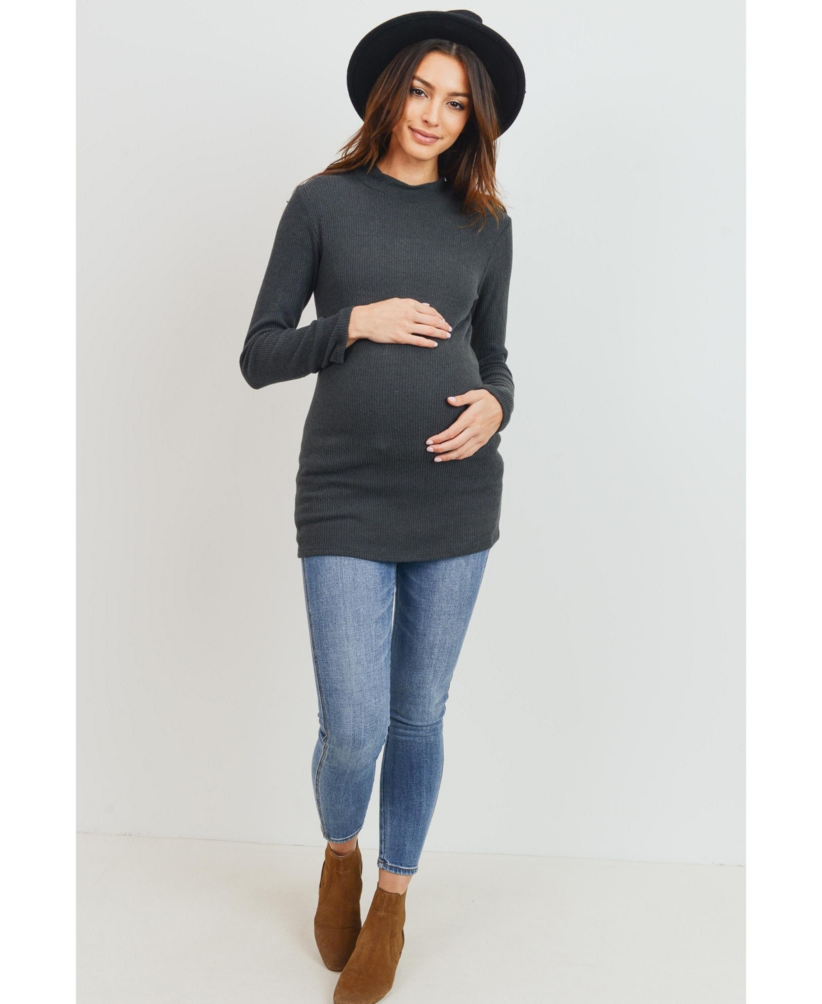 Hello Miz Maternity Mock Neck Long Sleeve Ribbed Top