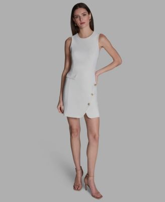 Women's Crew Neck Twill Asymmetrical Sheath Dress