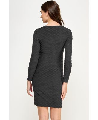 Maternity Round Neck Long Sleeve Textured Knit Dress