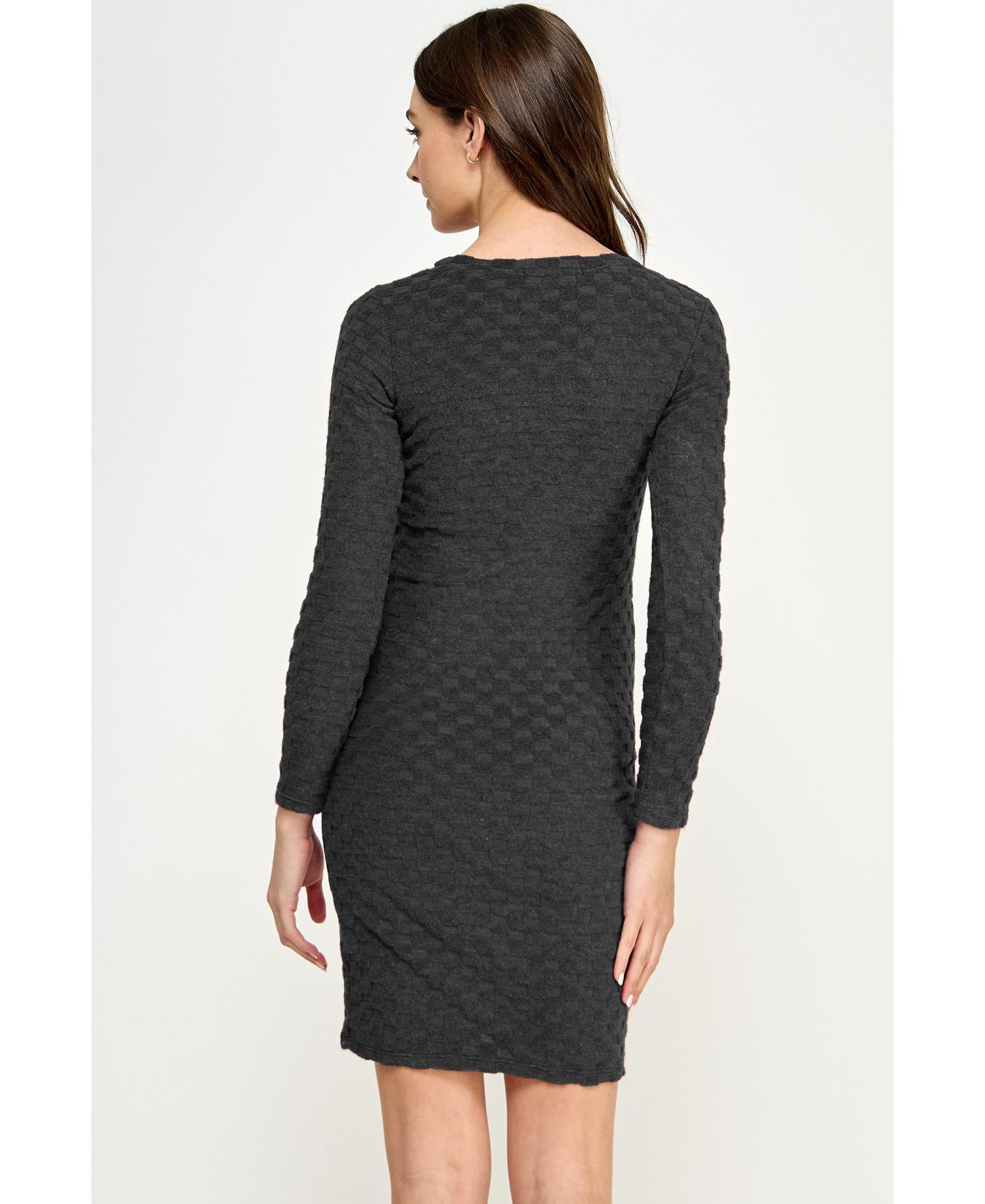 Women's Round Neck Long Sleeve Textured Knit Dress