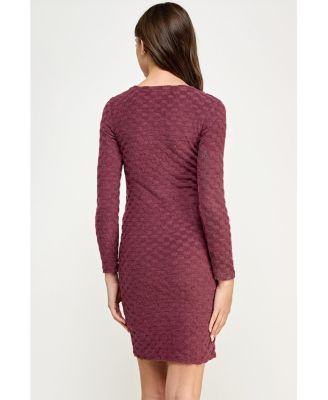 Maternity Round Neck Long Sleeve Textured Knit Dress