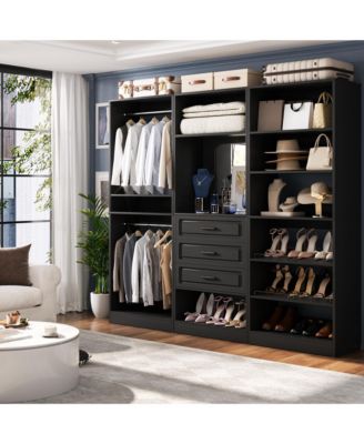 MDF, Metal, Glass Freestanding Closet System with 3 Drawers, 25'' Closet Drawer Organizer with Mirror and Storage Shelves