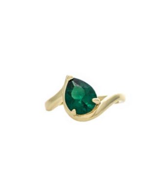 Kelly Green Pear CZ Shaped Wavy Band Solitaire Ring