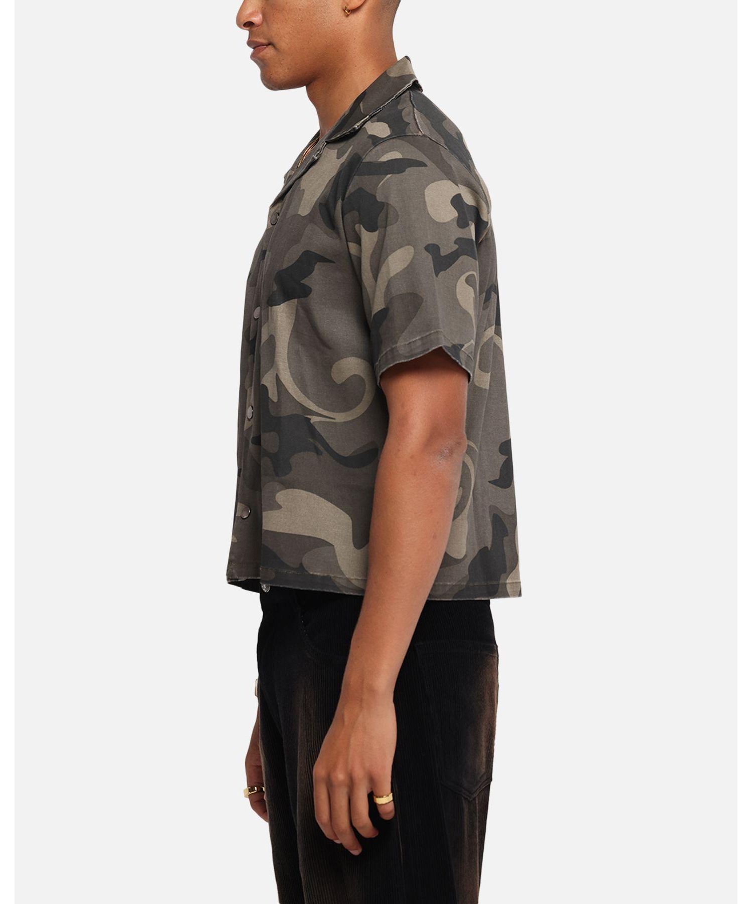 Men's Washed Camo Button Up Shirt Camo
