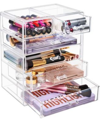 6 Drawer Clear Organizer Case for Cosmetics, Makeup and Jewelry (4 Large, 2 Small Drawers)