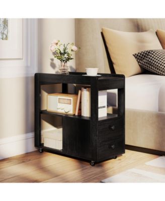 2-Drawer Sofa Side Table with Shelves for Living Room