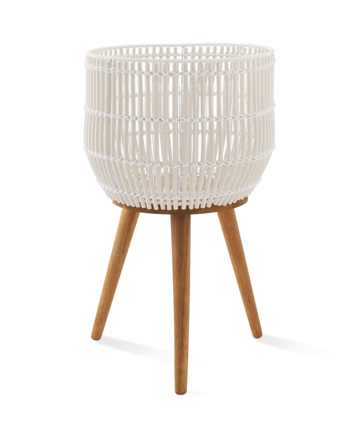 Casafield Floor Planter with Wood Legs Natural, Basket Stand, Large Plant Pot Cover Liner