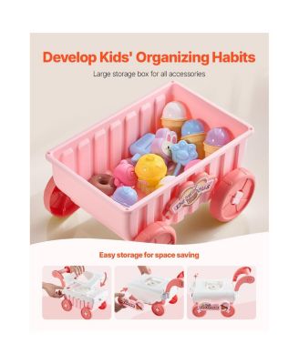 Ice Cream Cart for Kids, 27 PCS Accessories, Pretend Play Store with Storage Trolley with Pretend Money