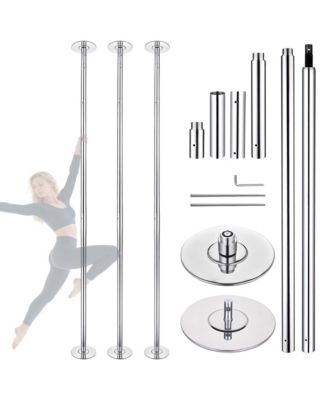 3 Pack 9.25 FT Spinning Static Dancing Pole Kit for Fitness Studio Club Silver