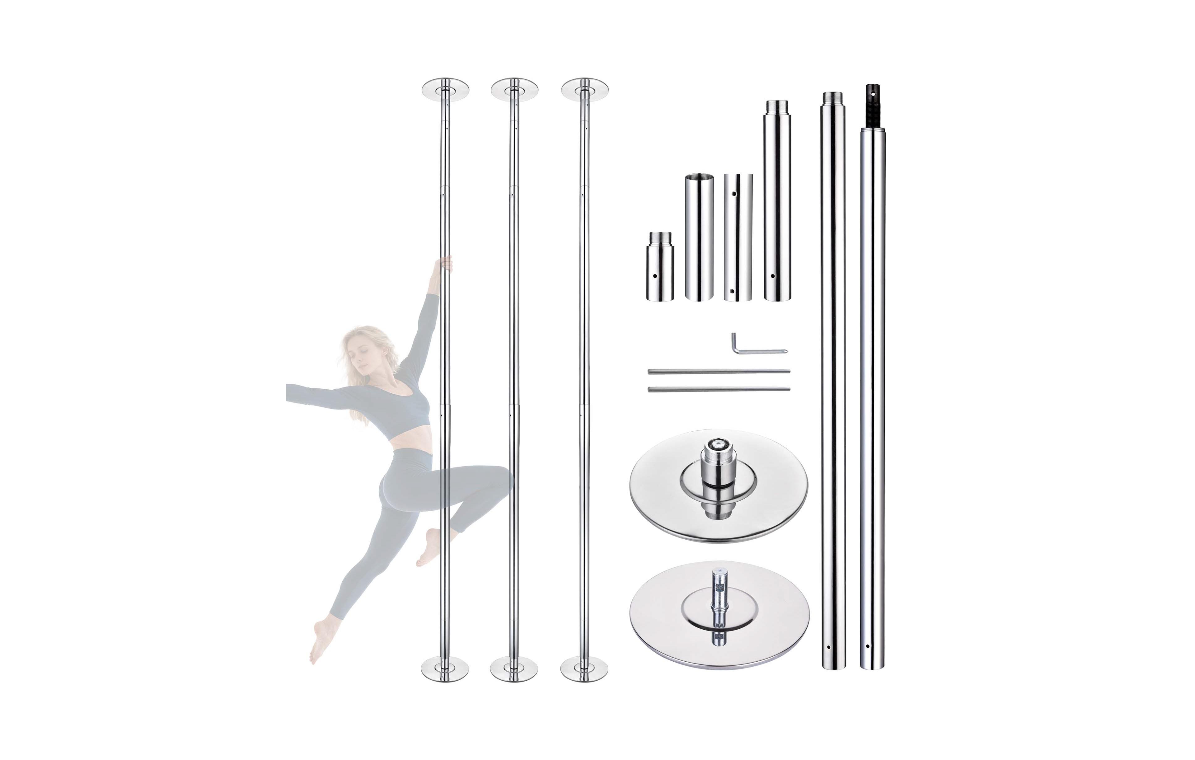 Yescom 3 Pack 9.25 Ft Spinning Static Dancing Pole Kit for Fitness Studio Club Silver