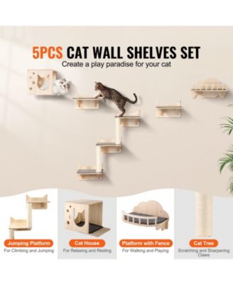 5-Piece Wall-Mounted Cat Shelf & Perch Set, Holds up to 40 lbs