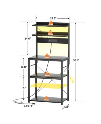  23.6'' Wide MDF/Metat Small Microwave Stand 5-Tier Bakers Rack with Power Outlet and LED Light
