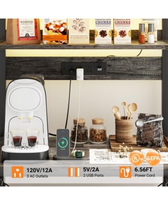  23.6'' Wide MDF/Metat Small Microwave Stand 5-Tier Bakers Rack with Power Outlet and LED Light