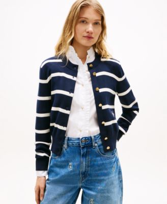 Women's Monogram Script Striped Cardigan
