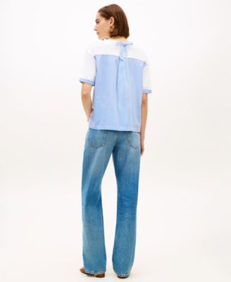 Women's Rib Mixed Media Back Short-Sleeve T-Shirt