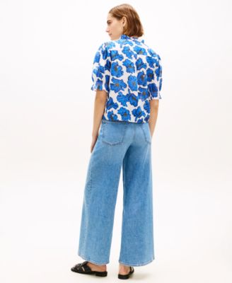 Women's Pin Tuck Cambric Short-Sleeve Blouse Top