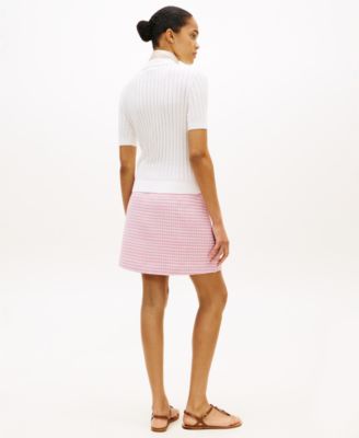 Women's Pointelle Rib Short-Sleeve Polo Sweater