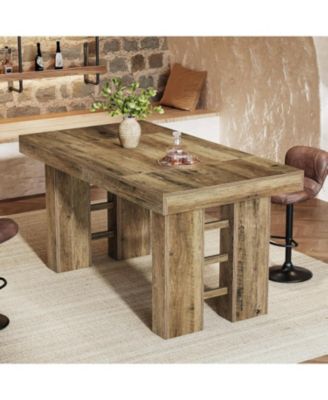 63-Inch Long Bar Table, Farmhouse Rectangular Counter Height Pub Table, Wood Home Bar Unit