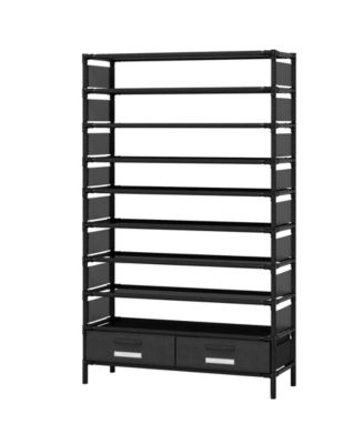 10-Layer High Shoe Rack with 2 Storage Drawers, Black