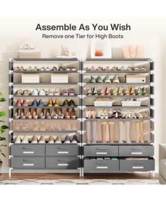 10-Tier Shoe Rack, with 4 Bins Drawers, for 32 Pairs Shoes