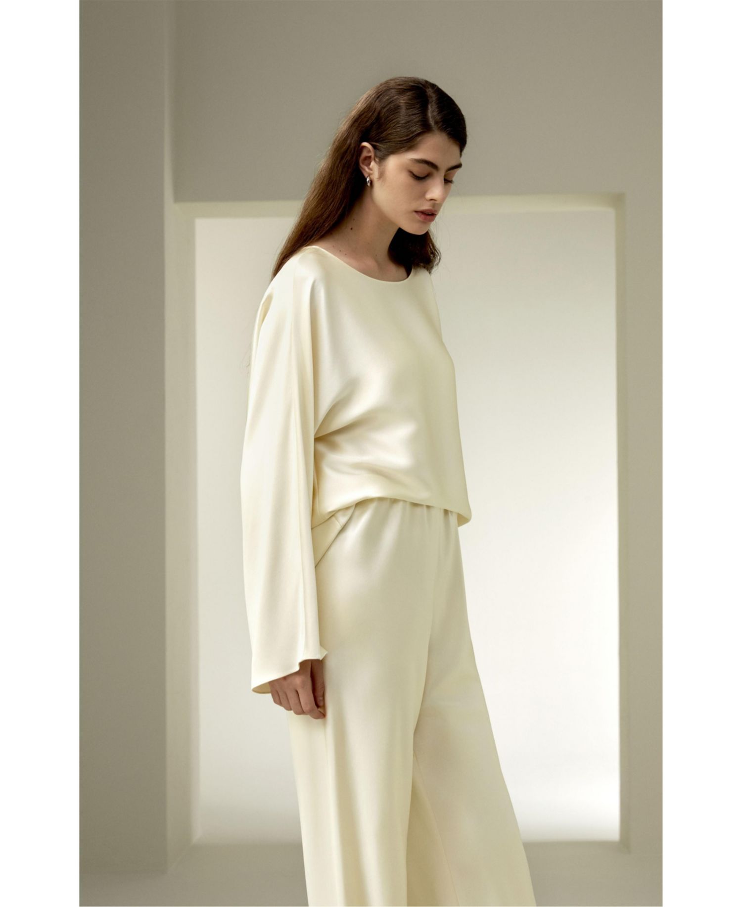 Women's Silk Charmeuse Crewneck Blouse