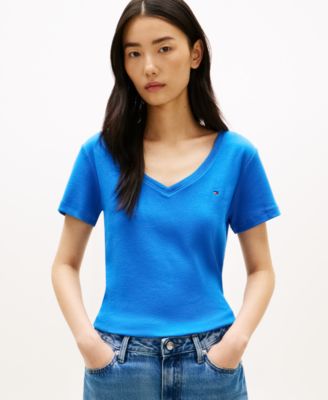 Women's Rib Slim V-Neck Short-Sleeve T-Shirt