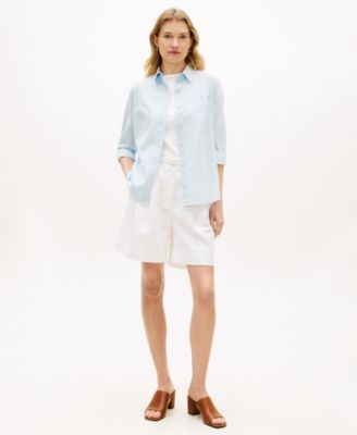 Women's Linen Roll-Tab Sleeve Collared Shirt