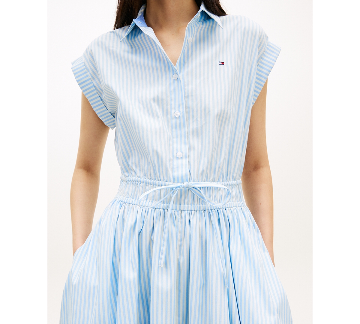 Tommy Hilfiger Women's Smocked Waist Sleeveless Shirt Dress