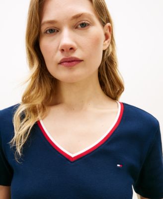 Women's Stripe Slim V-Neck Short-Sleeve T-Shirt