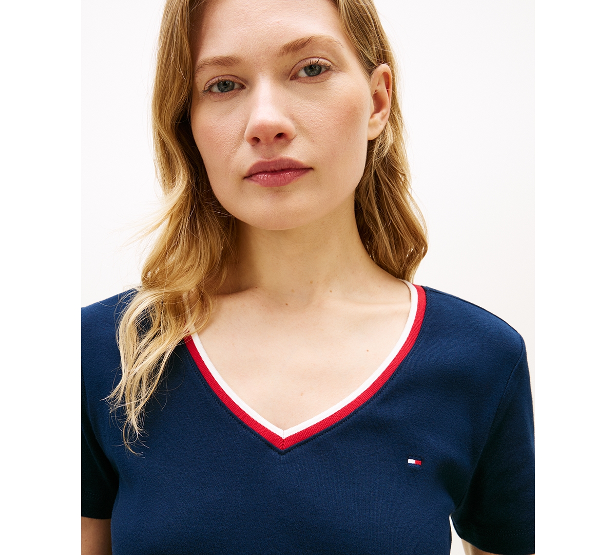 Tommy Hilfiger Women's Stripe Slim V-Neck Short-Sleeve T-Shirt
