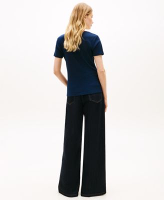 Women's Stripe Slim V-Neck Short-Sleeve T-Shirt