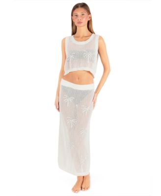 Women's Mid-Rise Embroidered Crochet Swim Skirt