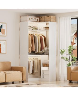 Freestanding Corner Closet Organizer, Closet System with Hanging Rods and Storage Shelves