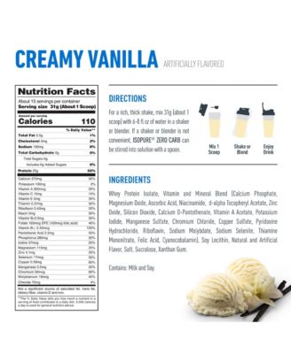 Zero Carb 100% Pure Whey Isolate Protein Powder, Creamy Vanilla, 25g Protein, 15 Servings Tub