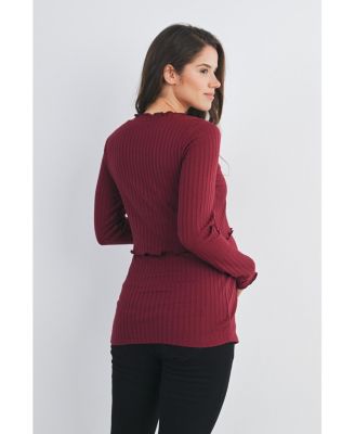 Maternity Long Sleeve Ribbed Double Layer Nursing Top