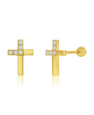 Stainless Steel, Polished & CZ Cross Studs