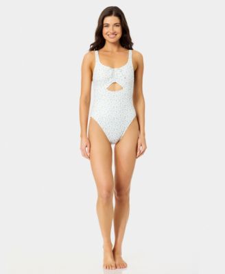 Women's Ditsy Wide Rib Tunneled One-Piece Swimsuit