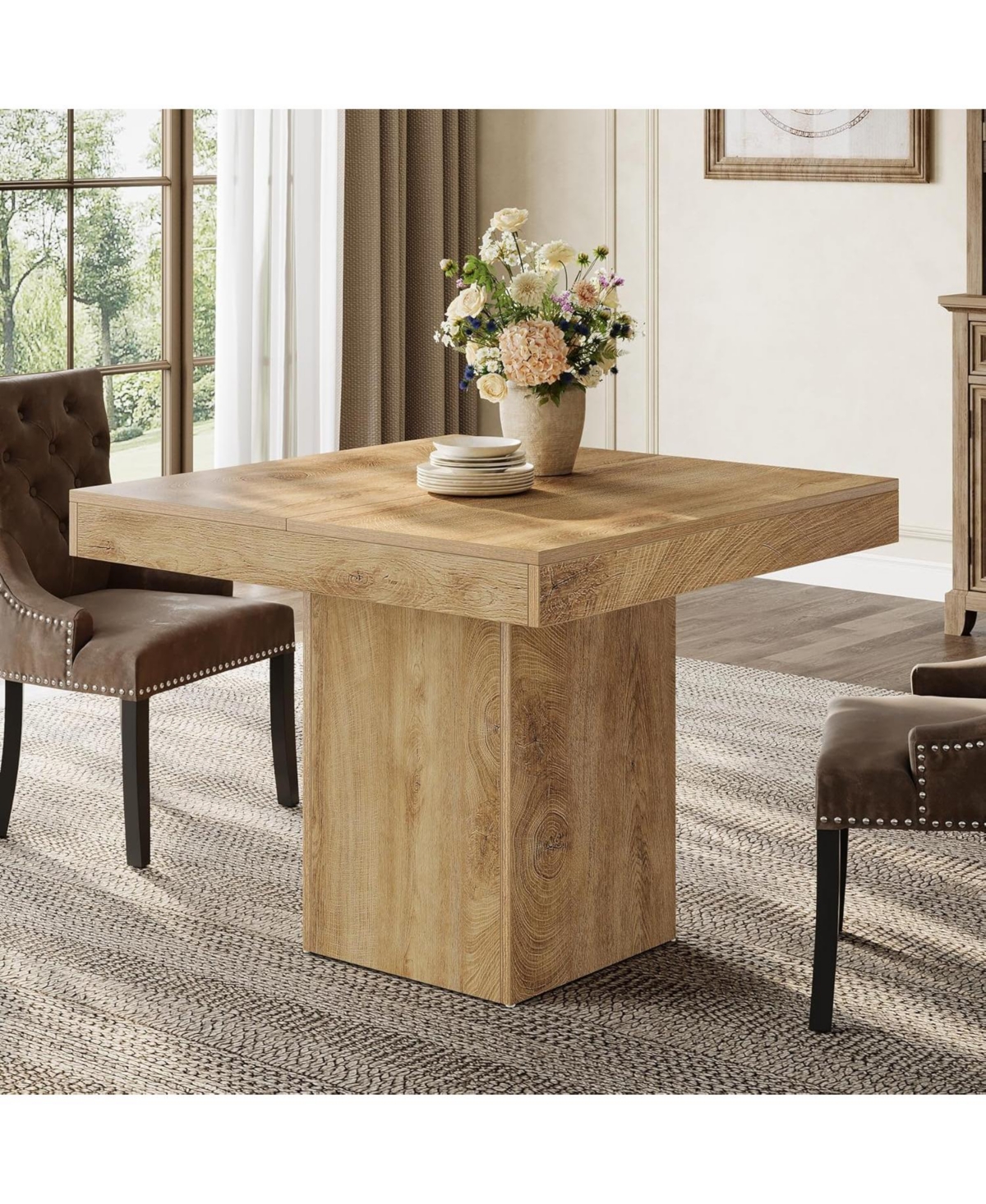 Tribesigns 39-Inch Square Dining Table for 4, Farmhouse Small Kitchen Dinner Eating Table with Sturdy Pedestal Base