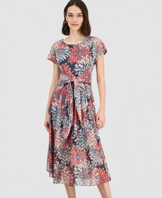 Women's Short-Sleeve Tie-Front Midi Dress