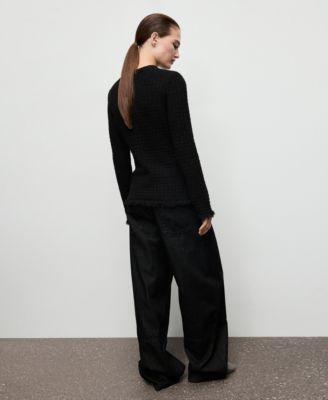 Women's Frayed Trims Tweed Cardigan