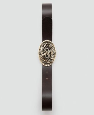 Women's Engraved Buckle Leather Belt