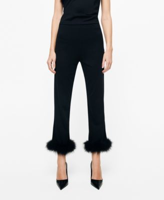 Women's Feather Trim Fine Knit Capri Pants