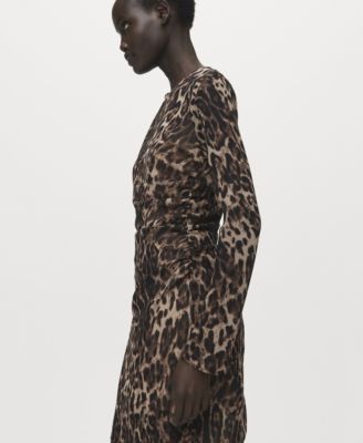 Women's Draped Detail Leopard-Print Dress