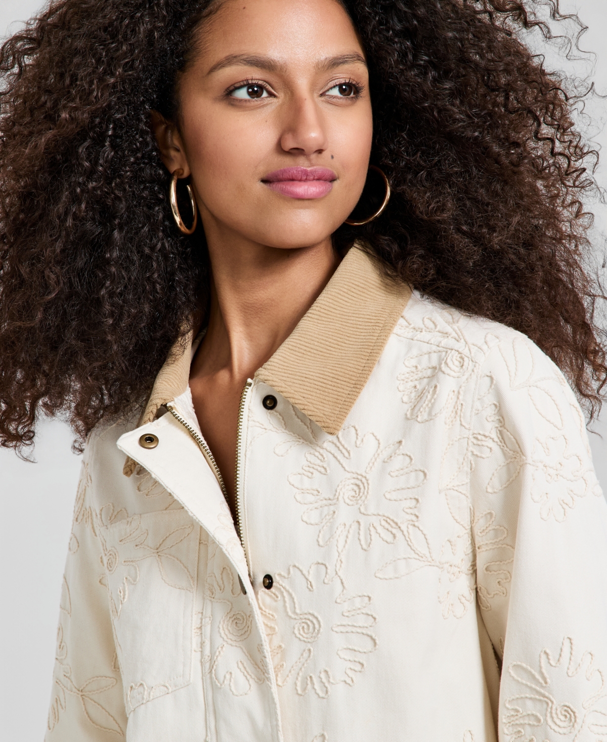 And Now This Women's Cotton Embroidered Barn Jacket, Macy's Exclusive