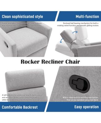Modern Upholstered Nursery Chair Rocker Plush Seating Glider Swivel Recliner Chair