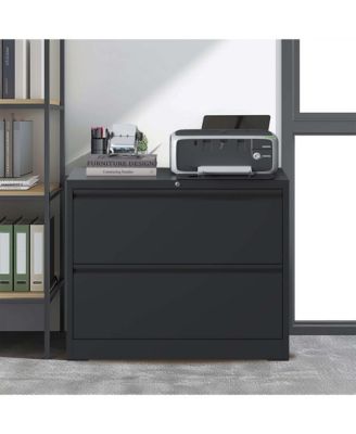 Lateral File Cabinet 2 Drawer, Black Filing Cabinet with Lock, Lockable File Cabinet for Home Office