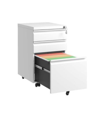 3 Drawer Mobile File Cabinet with Lock, Metal Filing Cabinets for Home Office Organizer Letters/Legal/A4, Fully Assembled, White