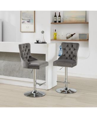 Set of 2 PU Swivel Bar Stools Adjustable Seat Height for Dining Pub