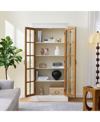 71.2 Inches Freestanding Pantry Cabinet with Glass Doors and Adjustable Shelves